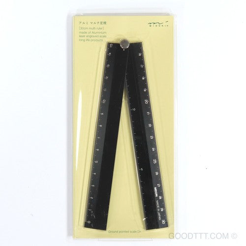 Midori Aluminium foldable Ruler Black laser engraved scale 30cm